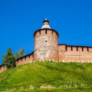 Nizhny Novgorod Kremlin tower above the Volga